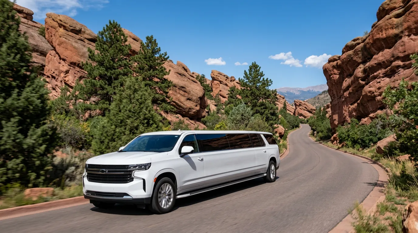 Laporte white Chevy Suburban 20 passenger stretch limo
